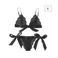 thumbnail image 1 of Conjunto de ropa interior de encaje floral encantador para mujer, regalo de lencería con bragas de malla, negro, S Inevent XX000194-04, 1 of 7