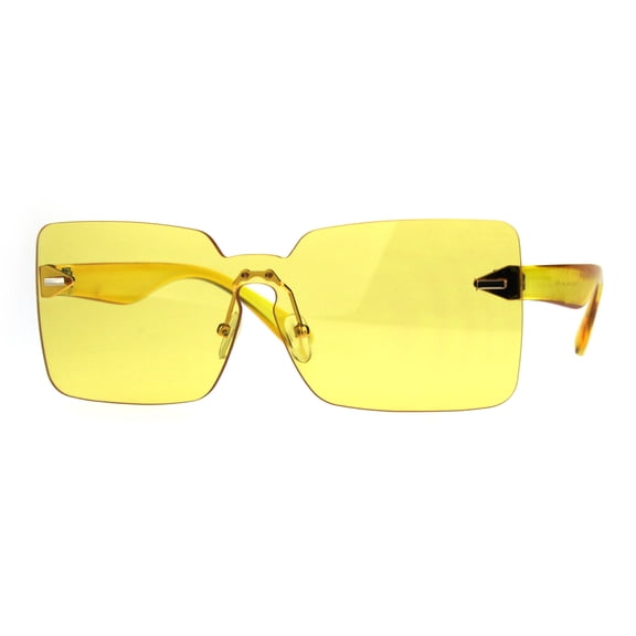 Womens Mod Flat Panel Shield Rectangular Oversize Retro Sunglasses Yellow