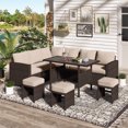 thumbnail image 2 of AECOJOY 7 Pieces Patio Furniture Set and Protection Cover PE Rattan Outdoor Dining Set Sectional Sofa Couch with Table Patio Conversation Set in Beige, 2 of 8