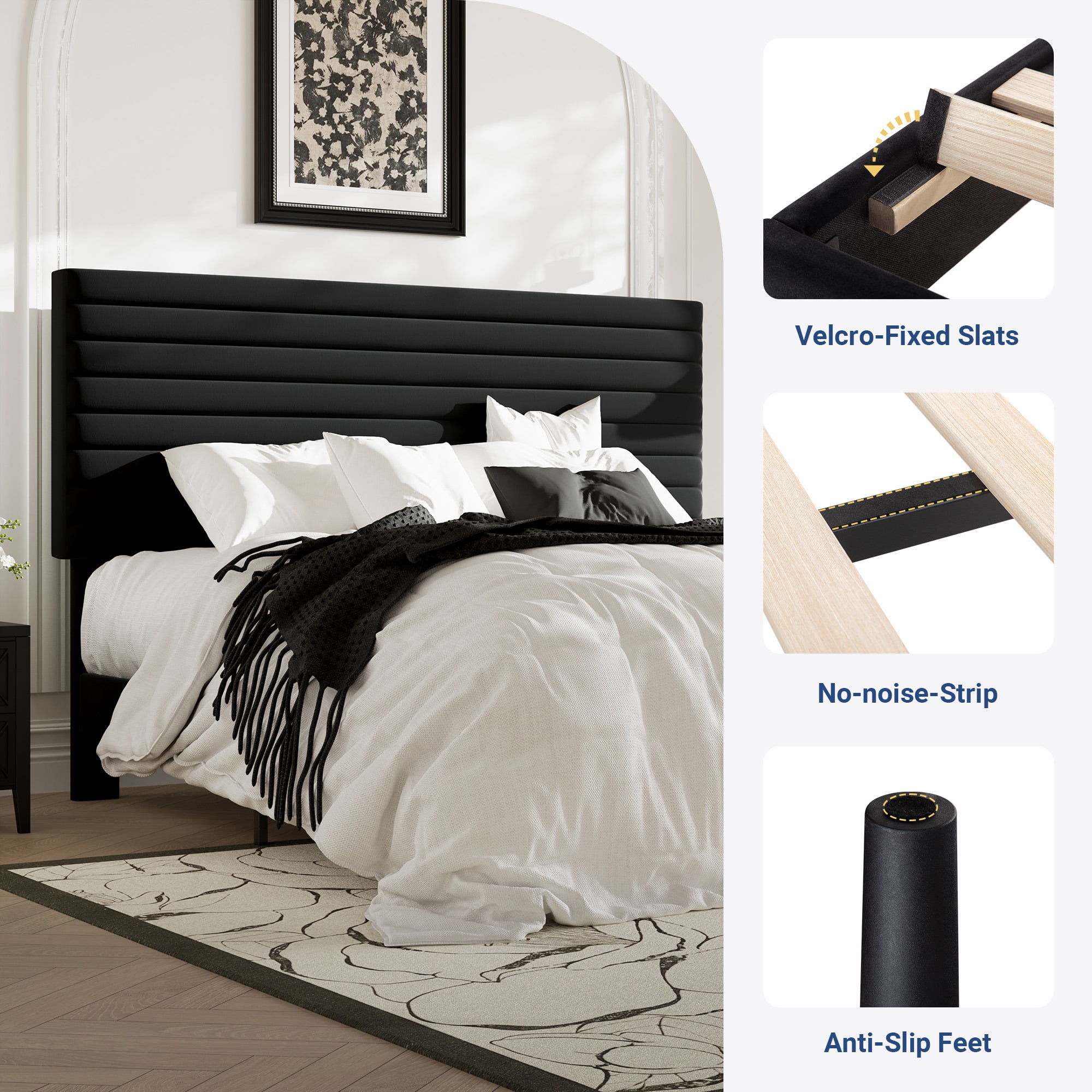 Allewie King Size Adjustable Headboard Bed Frame with 7.9'' Underbed Storage, No Box Spring Needed, Black