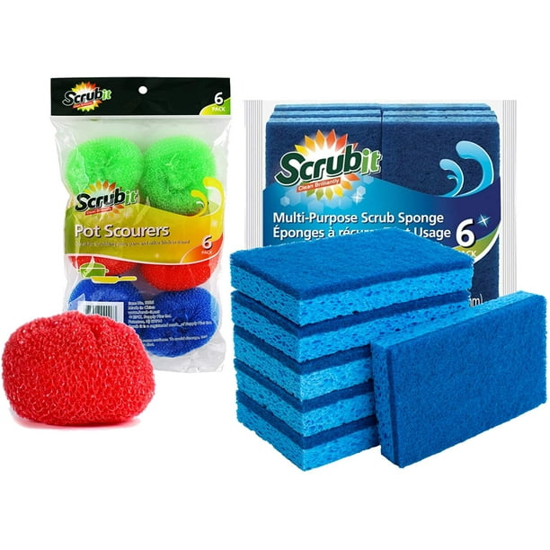 Dish Cleaning Set by SCRUBIT 6 Cellulose Scrub Sponges and 6 Non
