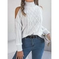 thumbnail image 2 of Womens Cold Shoulder Sweaters 2025 Fall Winter Long Sleeve Soft Chunky Cable Knit Pullovers Jumper Tops White XL, 2 of 8