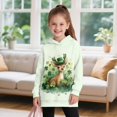 thumbnail image 3 of Xoenoiee Deer Shamrock Print Long Hoodie for Girls Long Sleeve Shirts Teen Girls St. Patrick's Day Round-Neck Hoodie Dress Sport Wear Streetwear with Kangaroo Pocket, 13-14 Years, 3 of 7