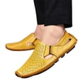 thumbnail image 2 of Domuza Mens Leather Driving Loafers, Lightweight Slip On Breathable Walking Boat Shoes, Comfortable Flat Outdoor Casual Moccasin Daily Wear Shoes Yellow 9 (EU-43), 2 of 5