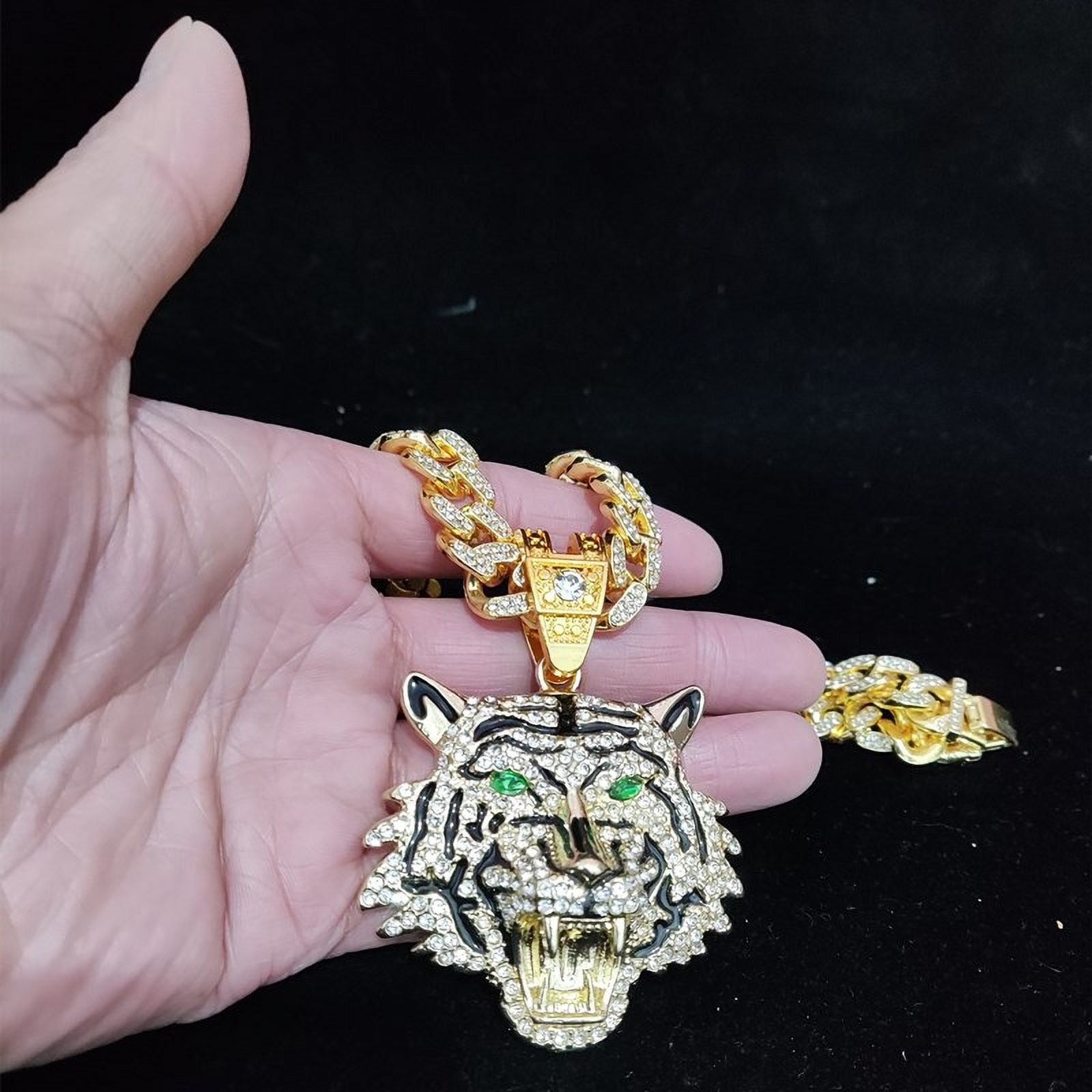 Hip Hop 3D Tiger Pendant Necklace with 13mm Crystal Cuban Chain HipHop Iced Out Bling Necklaces Men Women Fashion Charm Jewelry