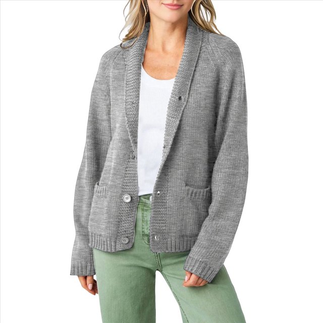 Cárdigan de Punto Vintage con Estampado de Rayas y Estrellas de la Bandera de US para Mujer, con Frente Abierto Gris L