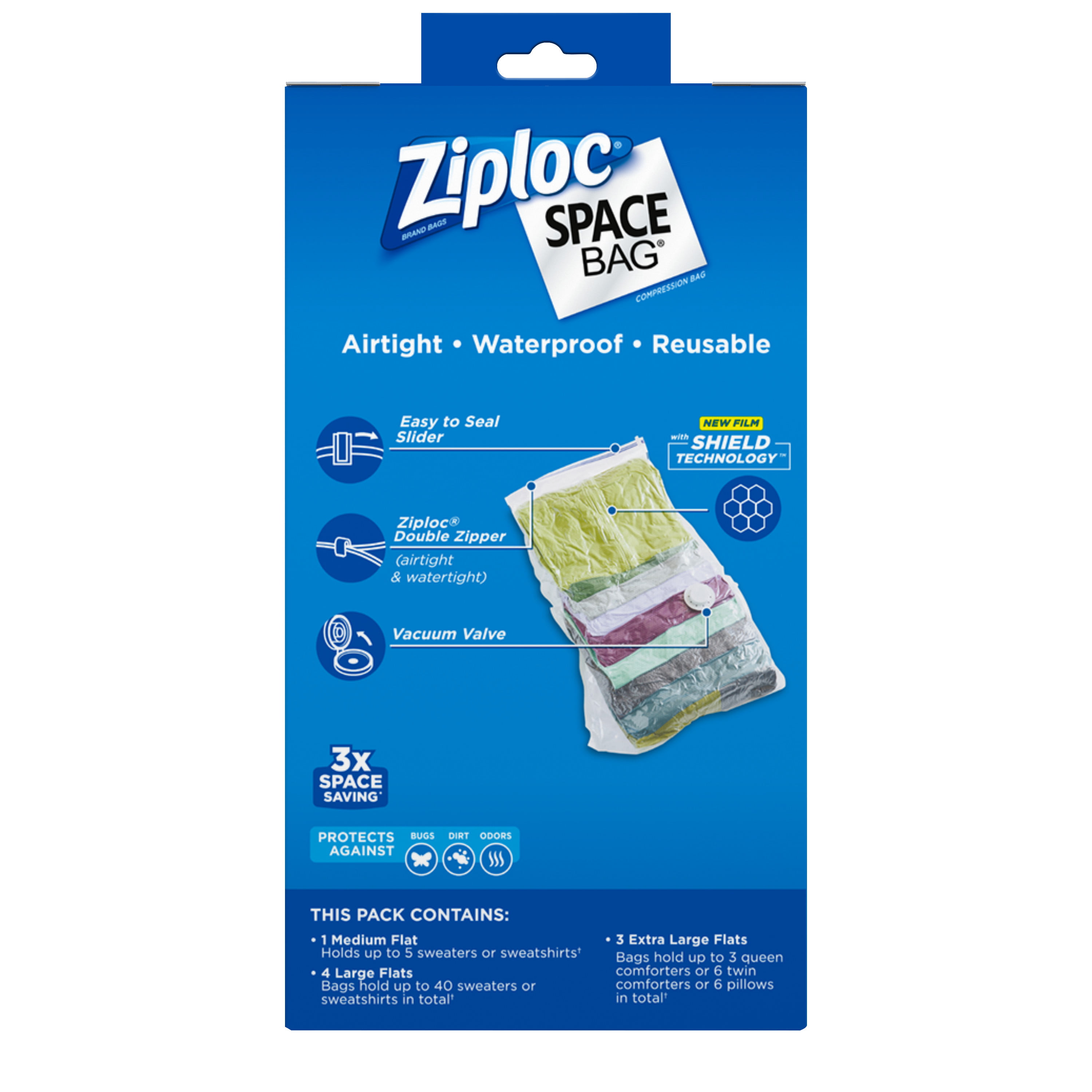 Ziploc Medium/Large/Xlarge Plastic Space Bag Combo 4-3/pack 704243