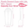 thumbnail image 2 of Paquete de 100 tazas de postre con tapas y cucharas, mini tazas redondas de postre para aperitivos, parfait de plástico transparente para yogur, aperitivo, pudín, 2 of 4