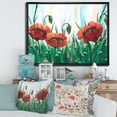 thumbnail image 2 of Three Red Bright Poppy Flowers On A Green Meadow 32 in x 24 in Framed Painting Canvas Art Print, by Designart, 2 of 5