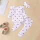 thumbnail image 1 of Conjuntos de blusas y camisas de cuello redondo y manga larga para bebés y niñas pequeñas, con estampado de corazones, volantes, pantalones, diadema, ropa, traje para niña, 1 of 7