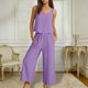 thumbnail image 2 of Mujer Pantalones Casual Dos Piezas Conjunto Cuello Redondo Blusa sin Mangas con Pantalones de Bolsillo de Ajuste Suelto, Vestuario de Verano, 2 of 9