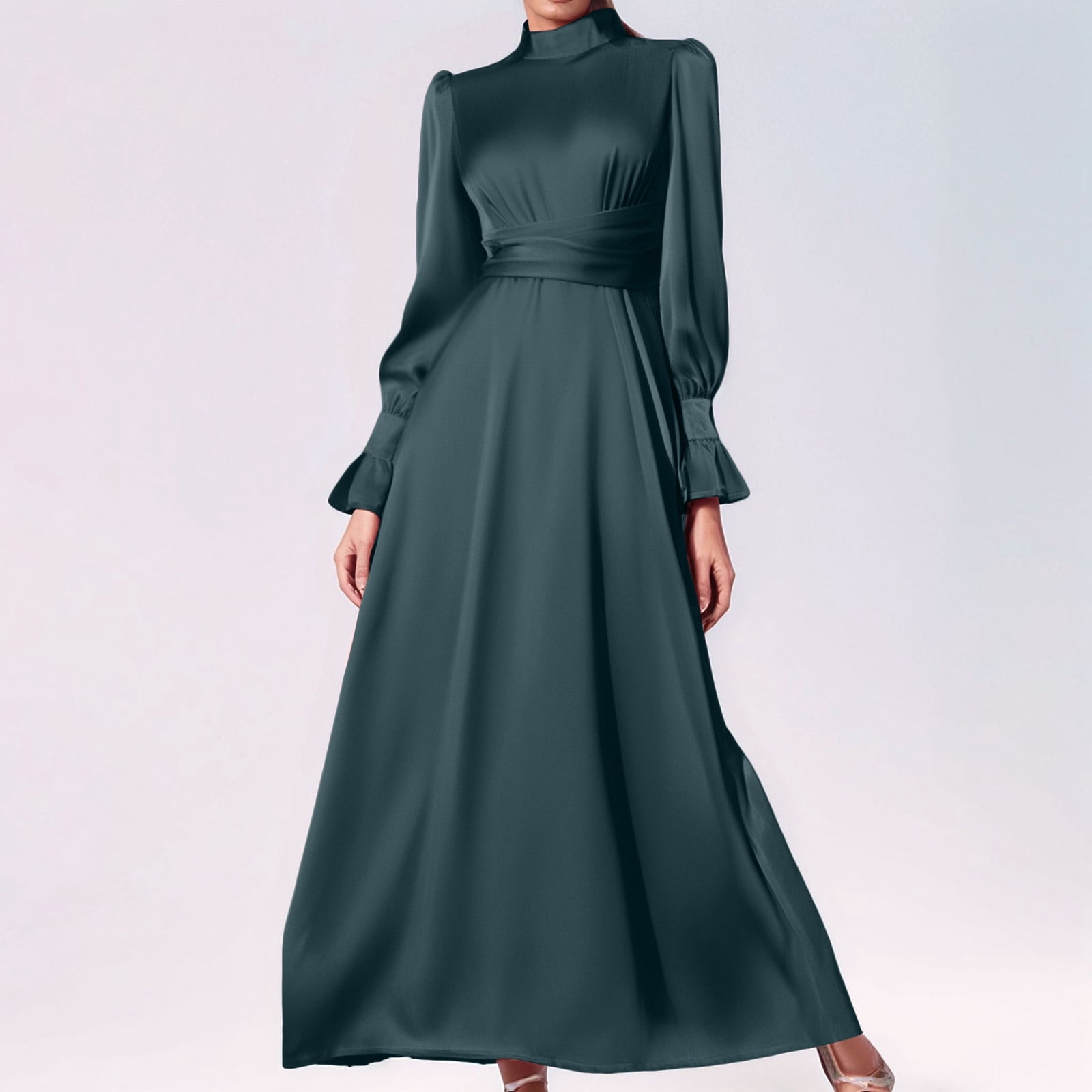 formal maxi dresses online Xiaonu Women's High-Neck Dress Long-Flare-Sleeve Maxi Wedding Evening Gown, Size: Large, Brown formal dresses for weddings