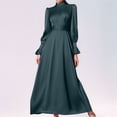 thumbnail image 3 of Satin Dresses for Women Long Puff Sleeve Neck Tie Waist Flowy Maxi Dress Evening Gown Prom Dress, 3 of 3