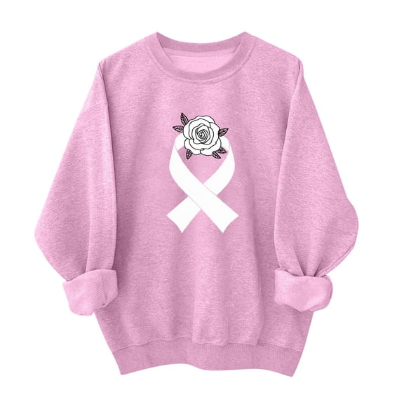 successthop Breast Cancer Sweatshirts for Women Graphic FLeece Crewneck Long Sleeve Sweaters Pullover Print Clothes Pink