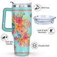 thumbnail image 3 of 40oz Pioneer Colorful Floral Stainless Steel Flip Straw Tumbler with Lid and Straw Spill Proof Travel Cup Double Wall Vacuum Insulated Coffee Mug with Handle Greenish-blue, 3 of 7
