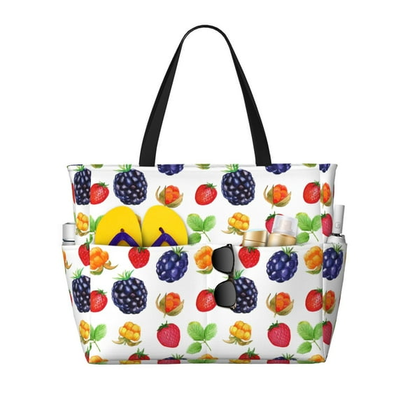 Large Beach Bags Water-resistant Sandproof - Strawberry fruit Cute Beach Tote Bags for Women with Zipper