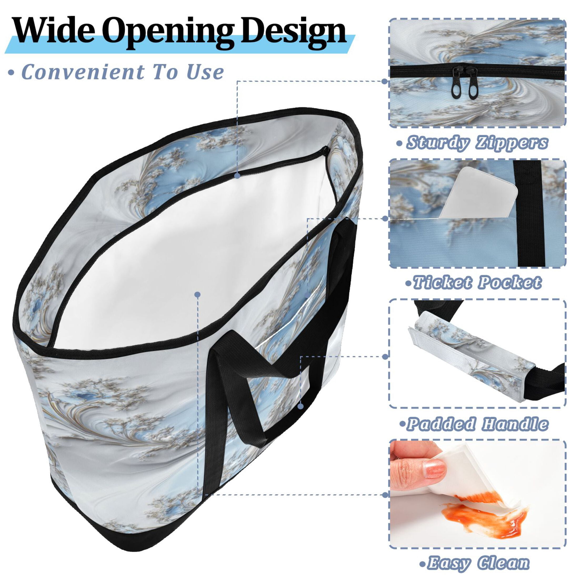 Extra-Large Wide Opening Design Capacity Hand-Held Ice Pack Thickened Insulation Layer For Long-Lasting Cold Retention For Outdoor Shopping Picnics And Camping Gentle White-blue Tones
