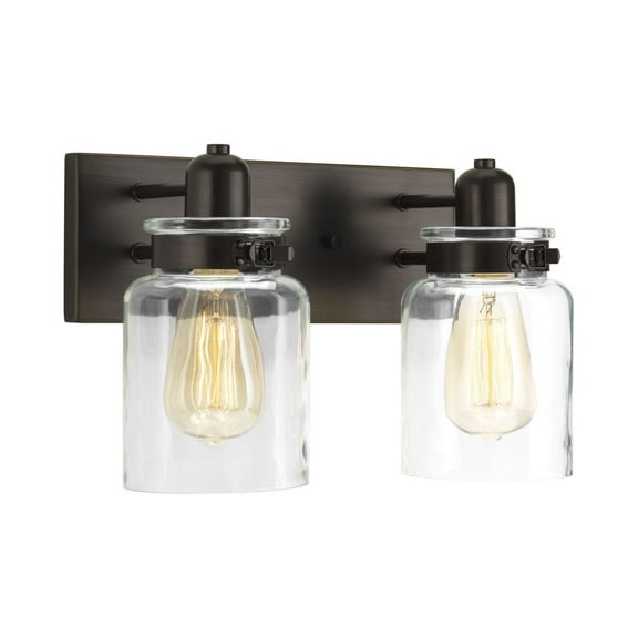 Calhoun Collection Two-Light Antique Bronze Clear Glass Farmhouse Bath Vanity Light