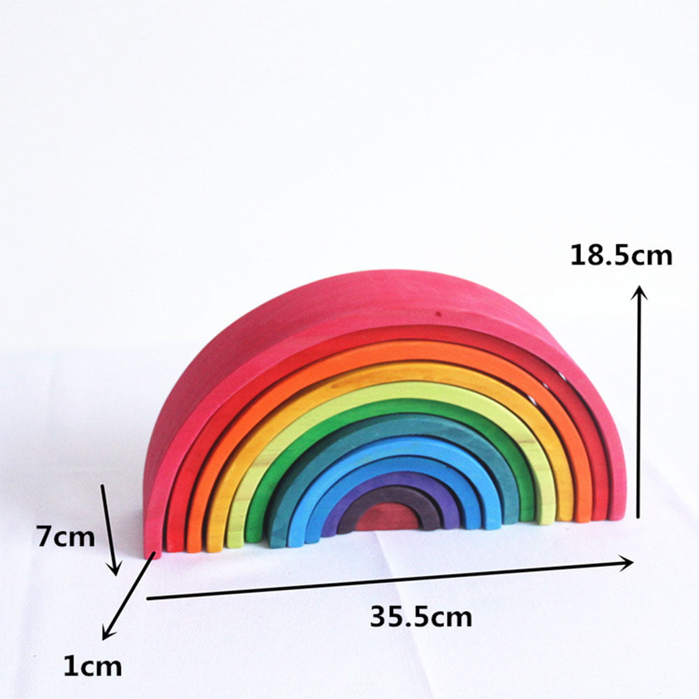 Large Size Rainbow Building Blocks Wood Puzzle Learning Toy Gifts Set of 12