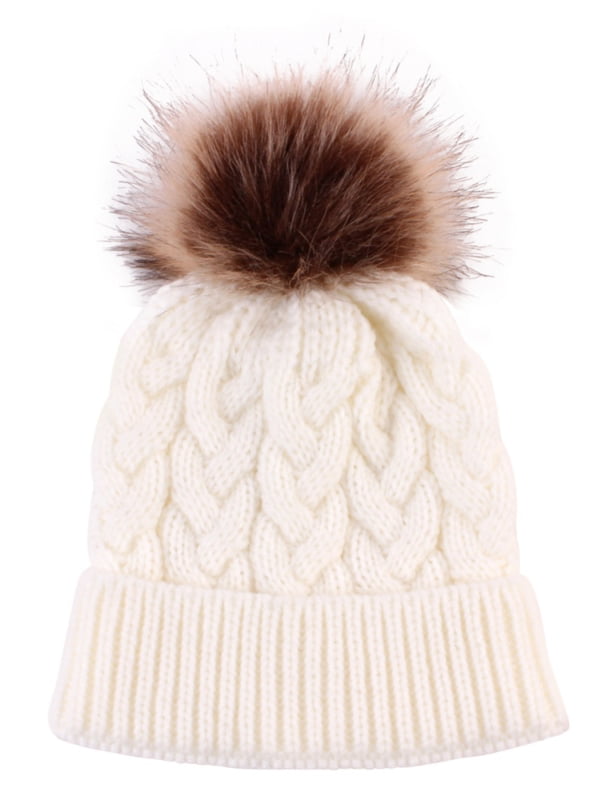 baby hat fur pompom beanie Bobble hat pompom hat fur pompom hat knit hat toque knitted hat kids hat handmade hat