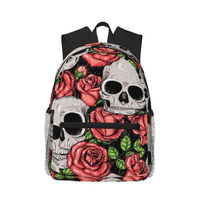 Easygdp Skull and Roses Mochila Casual para Portátil, Mochila para Escuela, Viajes, Negocios