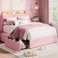 thumbnail image 1 of YUSAZENS Queen Size Velvet Upholstered Bed Frame with LED Light, MDF Structure 2 Underbed Storage Drawers, Floor Standing Soft Platform Bed No Box Spring Needed,  Pink, 1 of 7