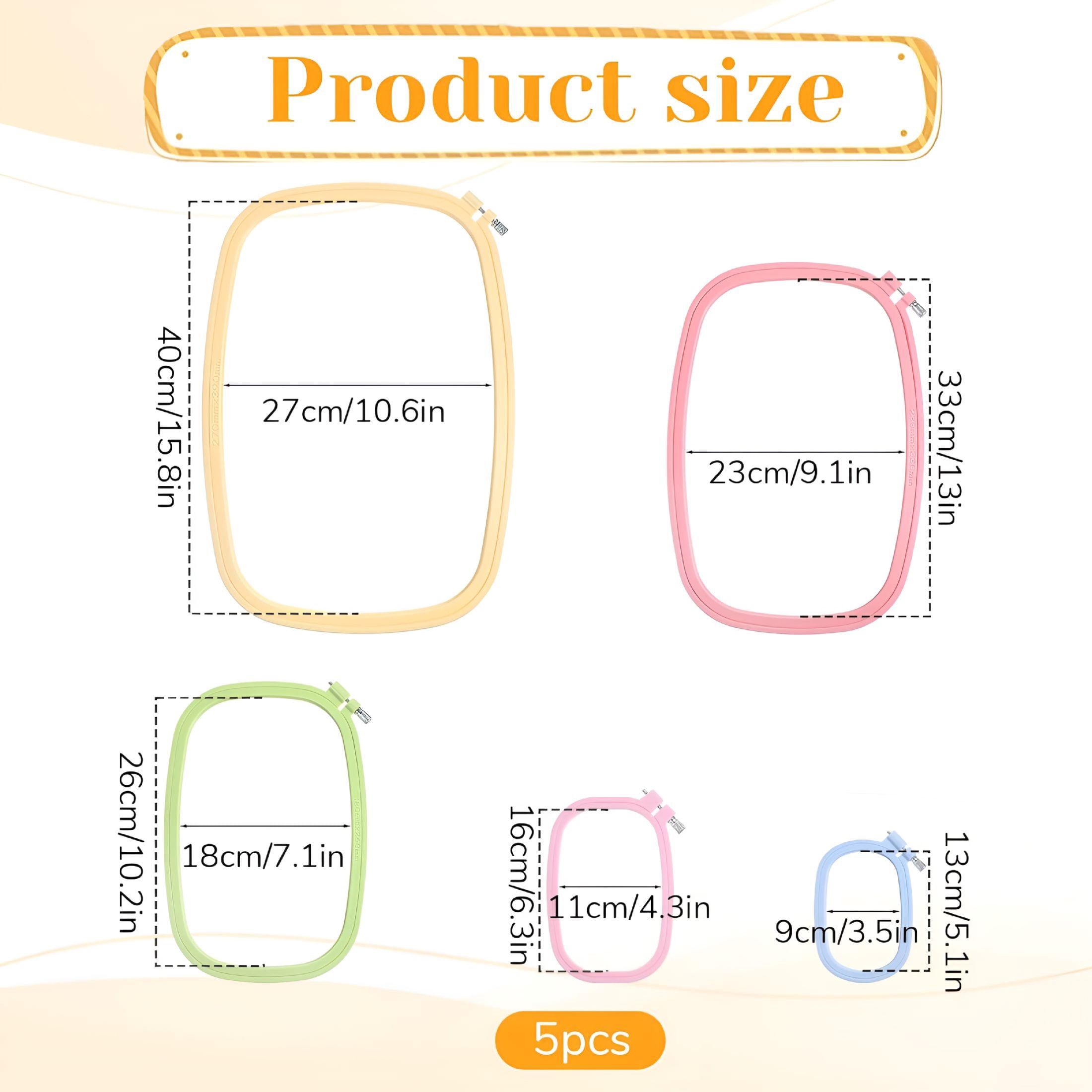 TUWAFE 2026 New 5 Pack 5 Size Rectangle Embroidery Hoop,Abs Plastic Embroidery Hoops Reusable Cross Stitch Hoops Punch Needle Frame Embroiderys Supplies for Sewing,Needlework,Diy Embroiderys Projects