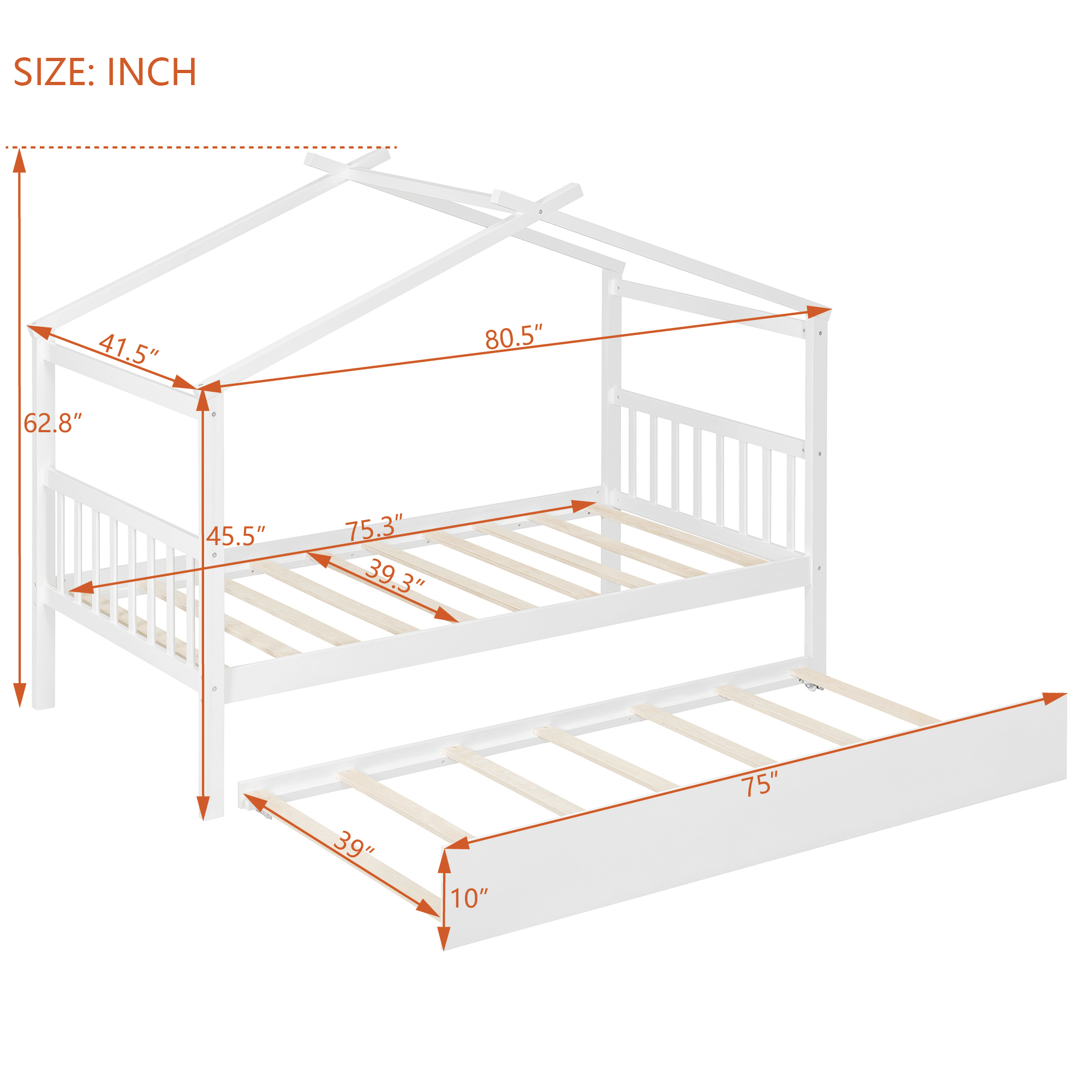 Sailvan Twin Size Wooden House Bed with Twin Size Trundle