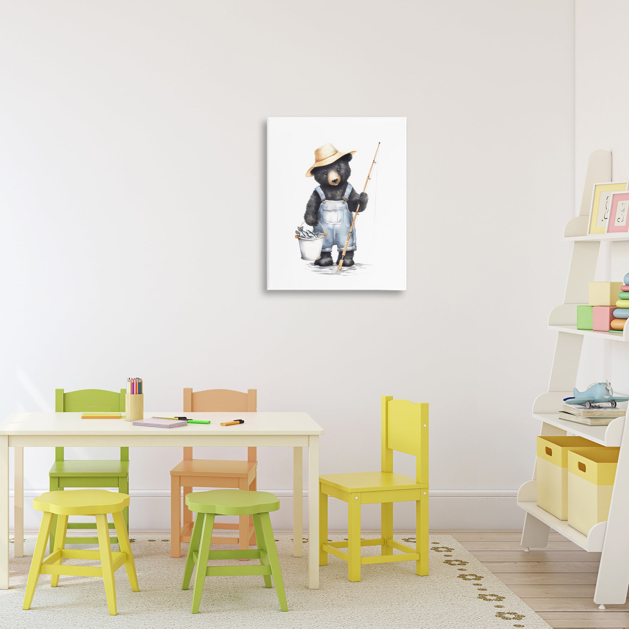 Stupell Industries Fishing Bear in Straw Hat Canvas Wall Art, design by Arlington Prints