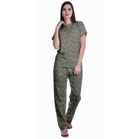 

Moomaya Womens Printed Tee and Pajama Set PJs Short Sleeve Sleepwear Nightwear Loungewear S-XXL