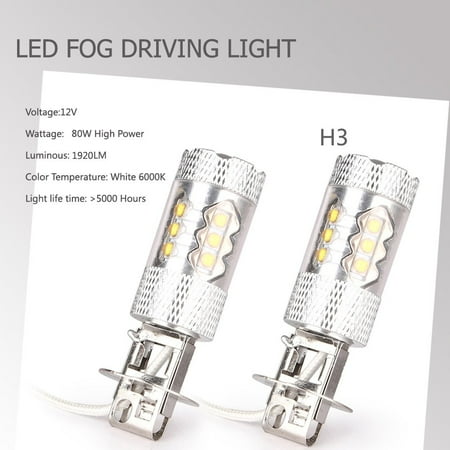 Fog Light Bulb H3 GZYF 2PCS 12V H3 High Power 80W Car LED Fog Light Bulbs Driving Lamp Bulb, 6000K Cool White, 1920LM ()