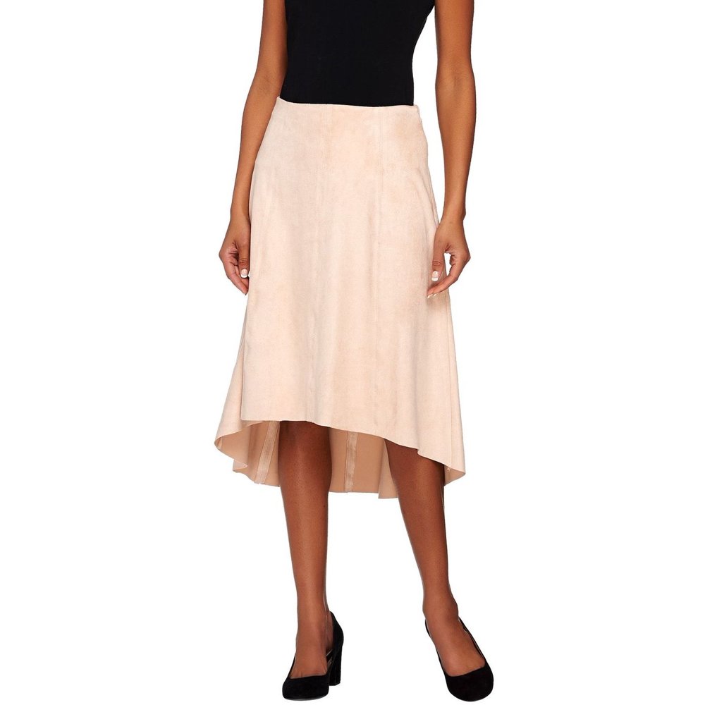 H by Halston - Halston Faux Suede Gored Skirt Hi-Low Hem A273320 ...