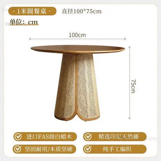 Modern Creative Homestay Dining Room Solid Wood Round Dining Tables Small Apartment Rattan Dining Table and Chair Set Furniture My Lux Decor Round