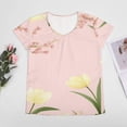 thumbnail image 4 of Pale Yellow Flowers Pink Background Women's Blouse Short Sleeve Women's Top T-Shirt Spring Summer Clothes, 4 of 7