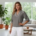 thumbnail image 4 of Turilly Womens 2026 Dressy Casual Blouses V-Neck 3/4 Sleeve Shirts Hollow Out Lace Collar Tunic Tops, 4 of 6