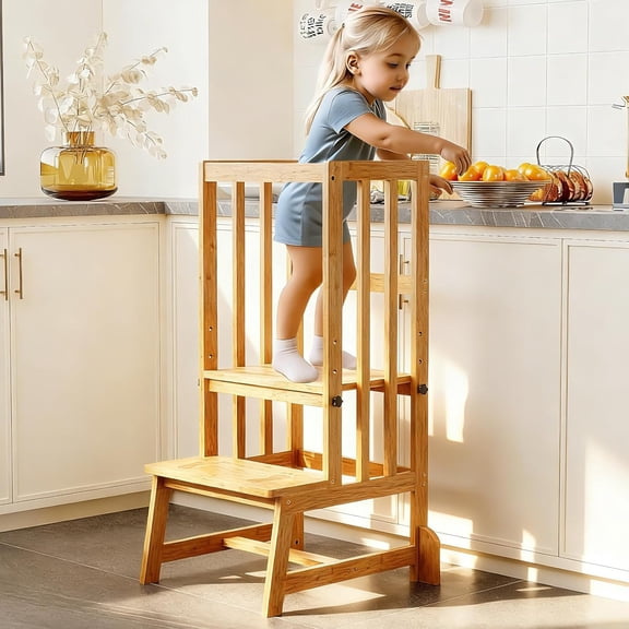 Bamboohomie Toddler Standing Tower, Adjustable Height Step Stool Kitchen Helper, Learning Tower, Natural