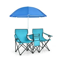 Topcobe Portable Folding Picnic Double Chair With Umbrella, Outdoor Beach Chair with Umbrella, Turquoise