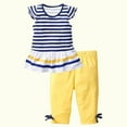 thumbnail image 5 of Darzheoy Toddler Girls Outfits 2 Piece Round Neck Stripped Flutter Short Sleeve Tops And Solid Color 3/4 Pants Cute Sets ,Size 1-9 Years, 5 of 5