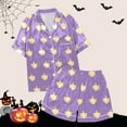 thumbnail image 3 of Hpapadks Halloween Womens Pajama Sets Satin Silk Pumpkin Graphic Short Sleeve Sleepwear 2 Piece Button Down Top and Shorts Womens Pjs Sets Purple, 3 of 7