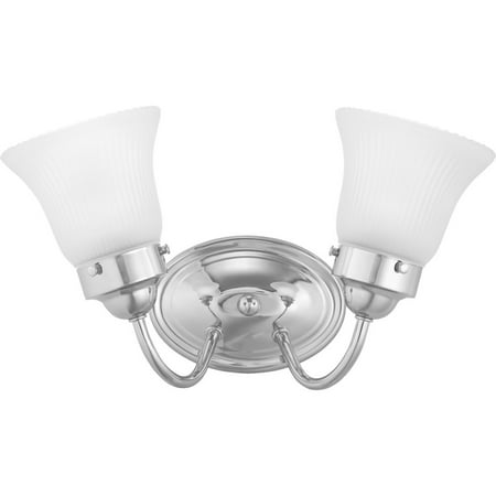 Progress Lighting Fluted Glass Collection 2-Light Polished Gray Bath and Vanity Fixture with Etched Glass