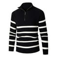 thumbnail image 2 of Lovskoo Men's Sweaters Pullover Half Zip Stand Collar Striped Knit Sweater Long Sleeve Lapel Top/Shirt Black, 2 of 9