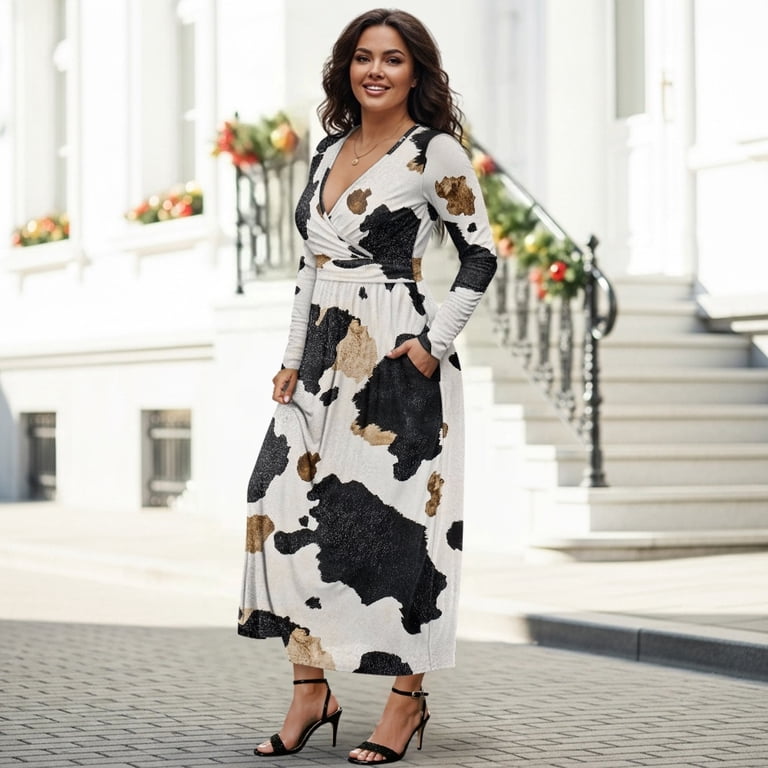 cow print long sleeve dress Ivory Wallis Cow Print D Ring Shirt Dress