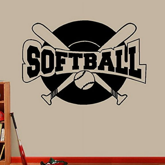Decal ~ Softball: Wall or Window Decal (Large Black 15" x 22")