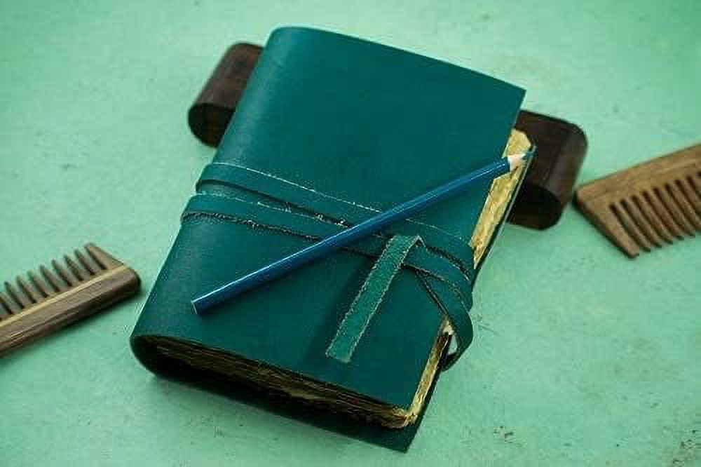 OVERDOSE Deckle Turquoise Leather Journal - Vintage Travel Journal for Men & Women Sketch Writing Diary Sketchbook Book of Shadows Handmade Vintage Deckle Edge Paper - 5 x 7 inches | 12 x 17 cm | A6