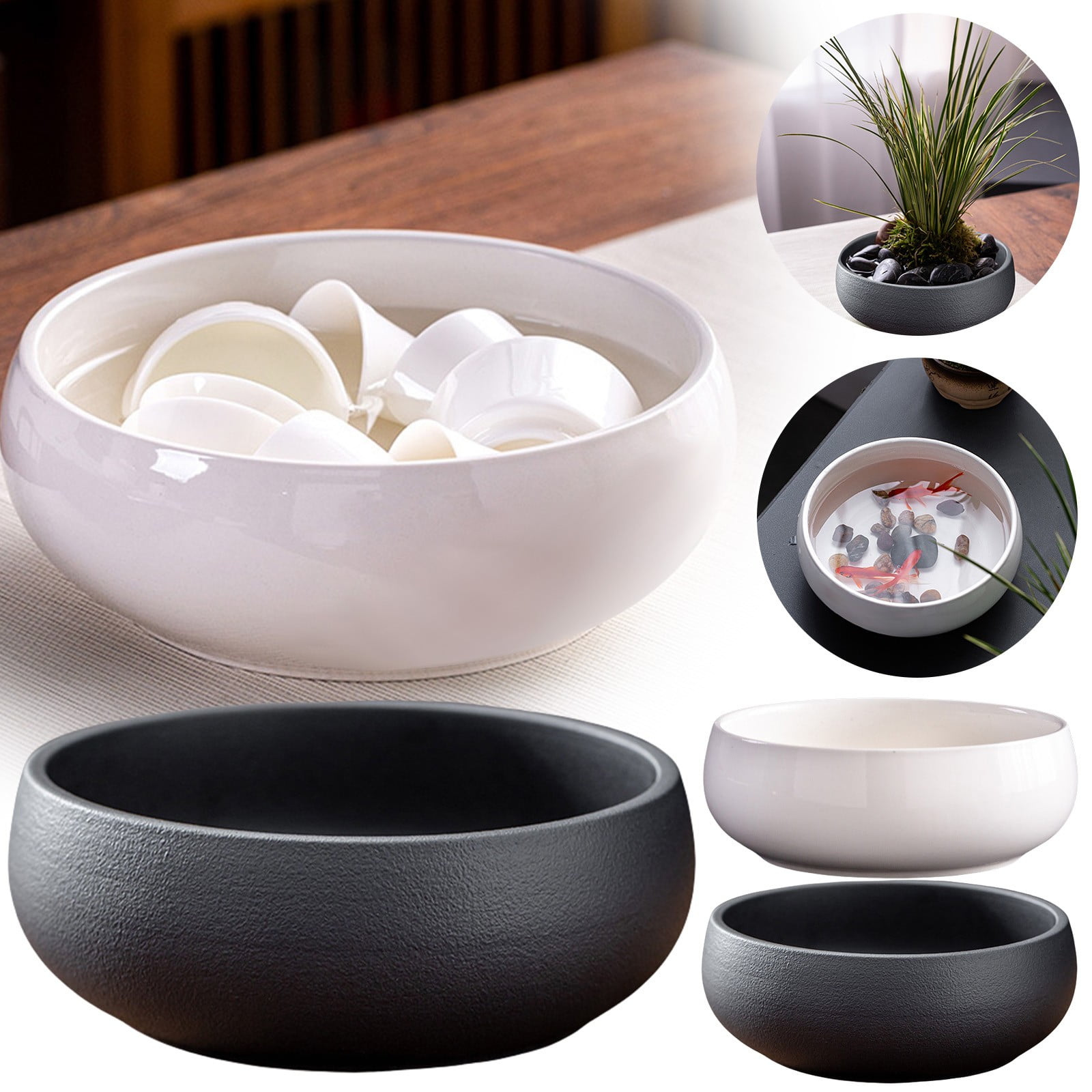 GQDIN 6.5 inch Round Large Shallow Succulent Ceramic Glazed Planter Pots, Bonsai Pots Garden Decorative Cactus Stand Flower Container,Aquatic Plant Container for Water Roots