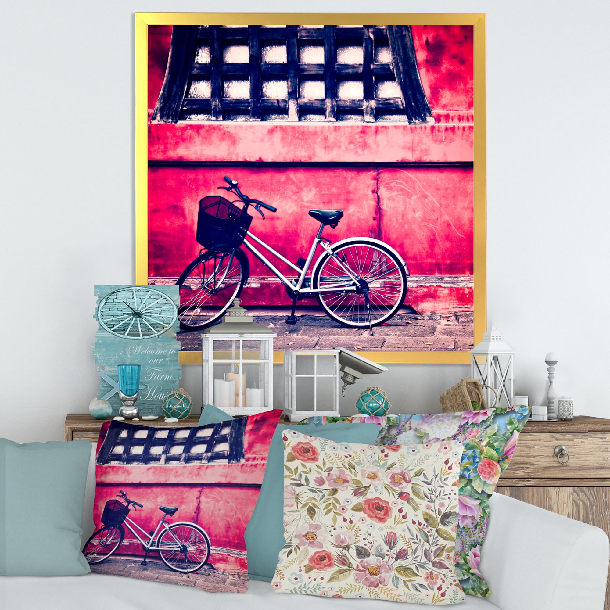 Designart 'Bicycle By Oriental Zozoji Temple Tokyo' Vintage Framed Art Print