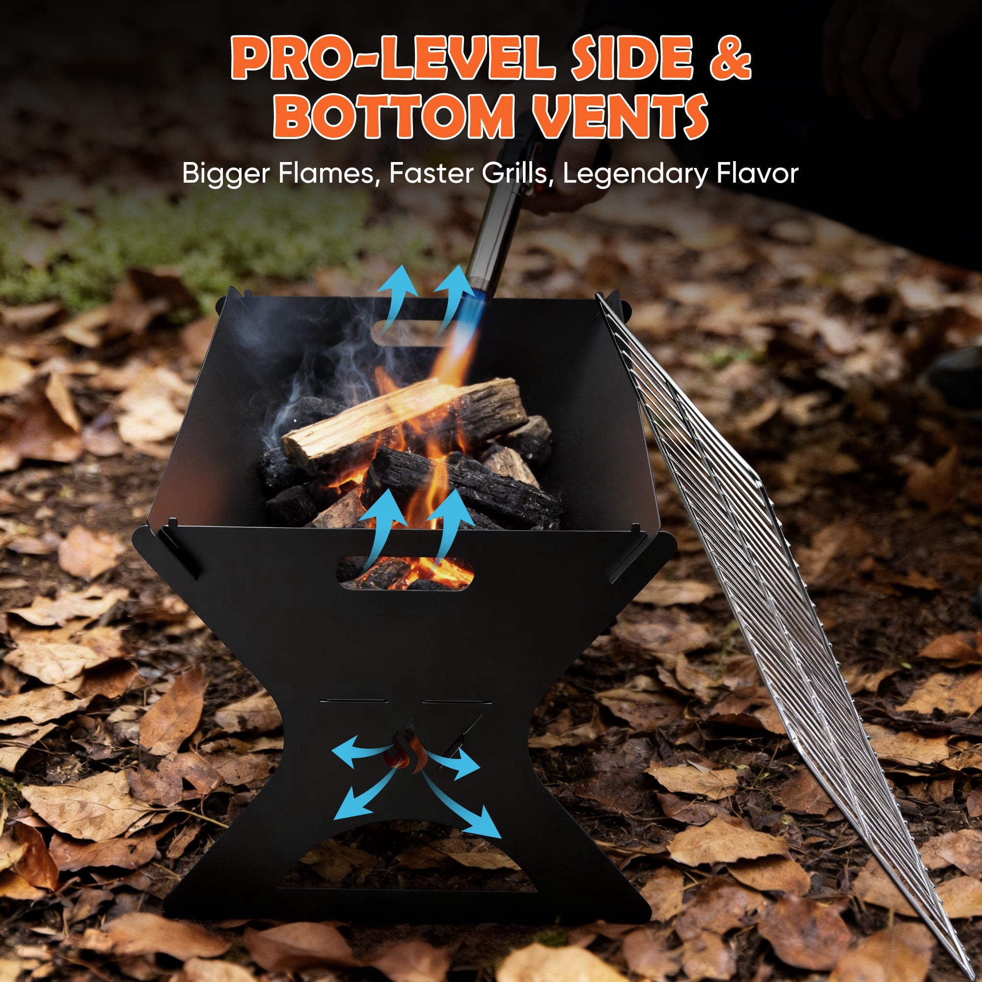 Coliware 3Pcs Portable Folding Charcoal Grill, Heavy Duty Multifunctional Campfire Grill with Carry Bag & Premium Grate for Camping, Fire Pit for Backpacking, Picnic, Patio, Backyard Outdoor Cooking