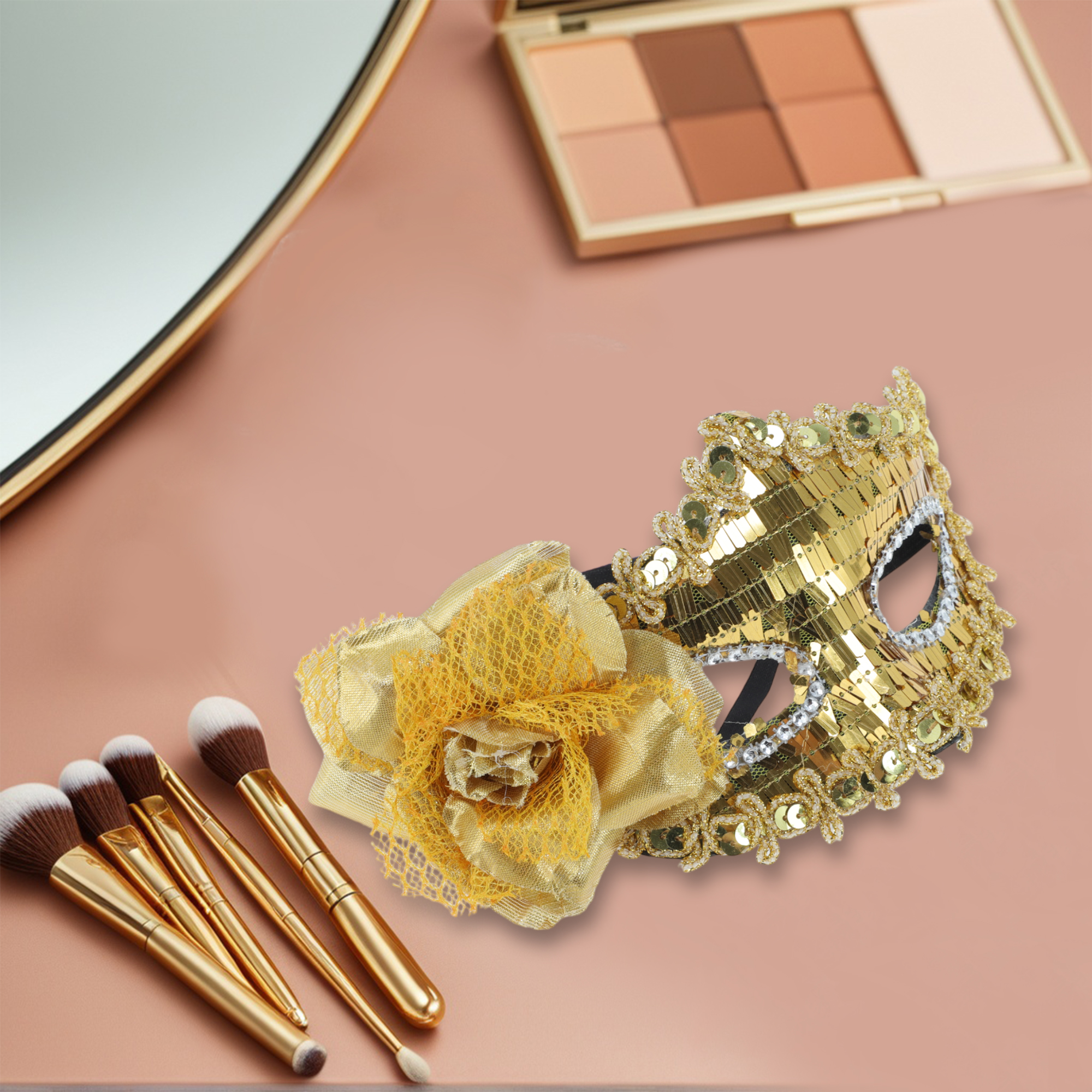 Unique Bargains Floral Sequins Half Face Party Mask Gold Tone