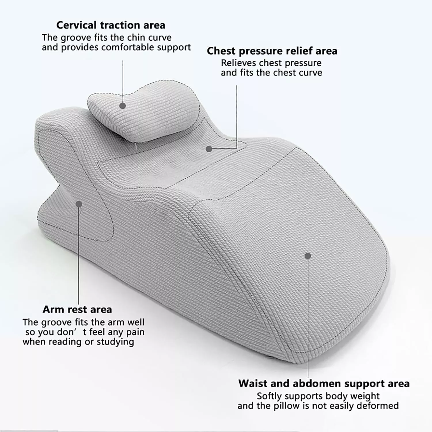 ShadeMart Grey Adult Ergonomic Memory Foam Bed Triangle Wedge Pillow Headboard with Face Down Massage Prone Pillow Function for Reading, with Washable Cover