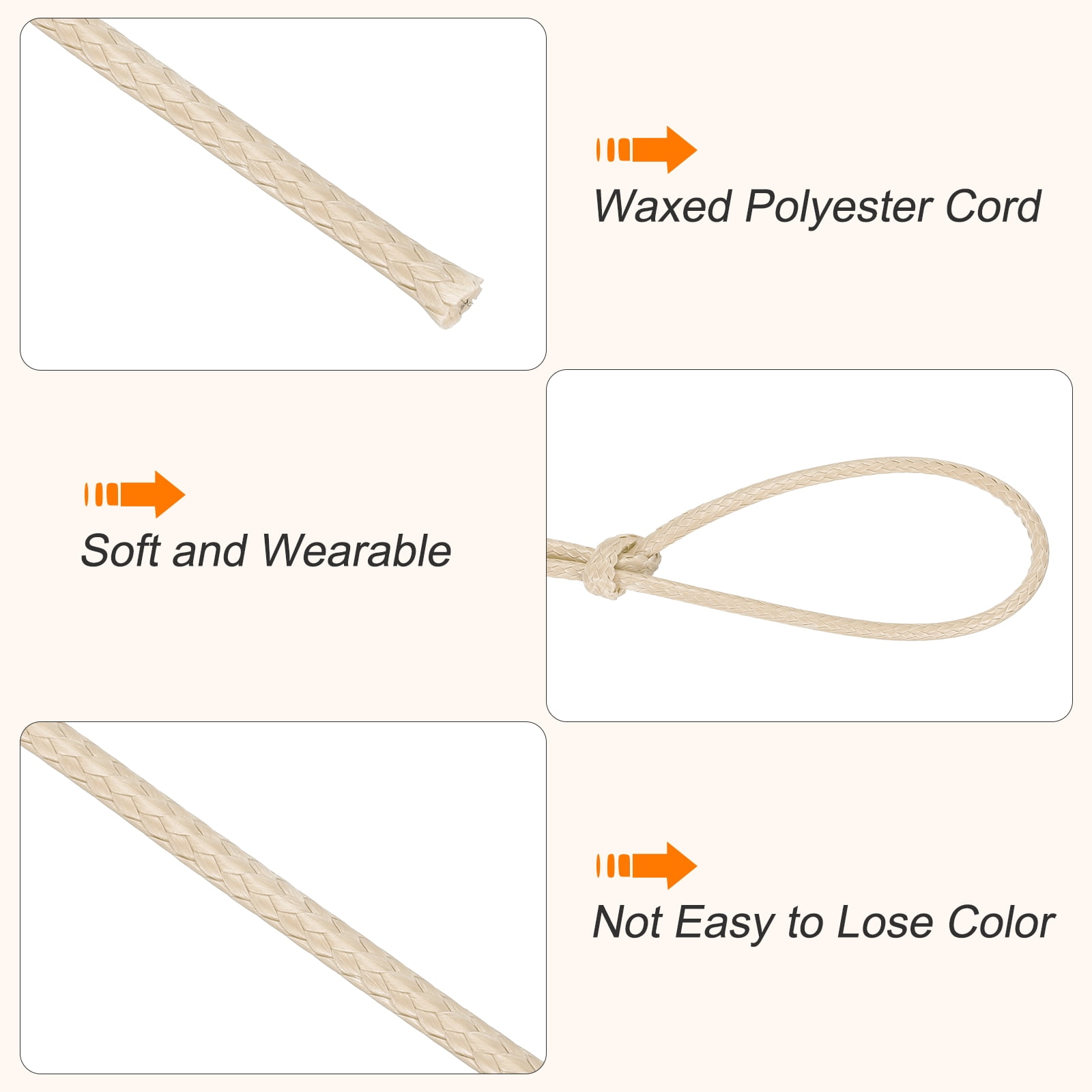 Waxed Cord 2mm Waxed Thread 87 Yard Wax String Leather Cord for Bracelet Making, Necklaces, Beading, Jewelry Making and DIY Crafts(Bright White)